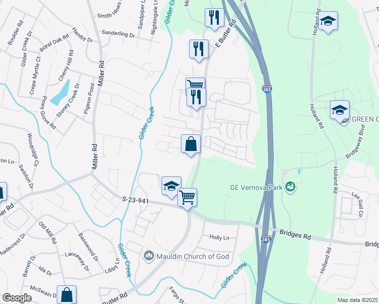map of restaurants, bars, coffee shops, grocery stores, and more near 101 Braxton Place in Mauldin