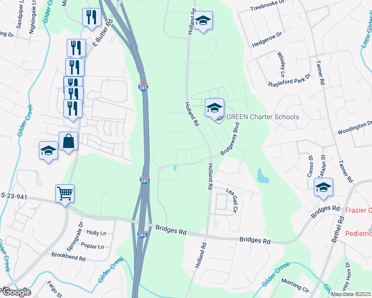 map of restaurants, bars, coffee shops, grocery stores, and more near 2 Bridgeway Boulevard in Simpsonville