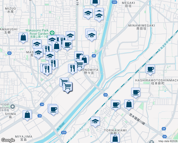 map of restaurants, bars, coffee shops, grocery stores, and more near in Ibaraki