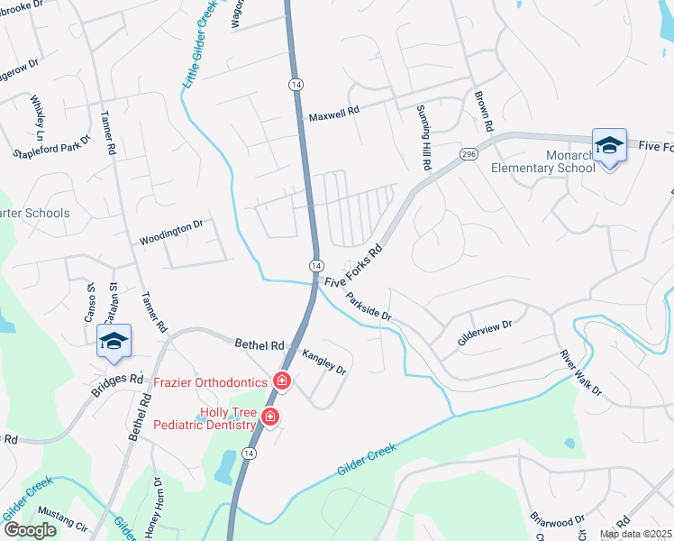 map of restaurants, bars, coffee shops, grocery stores, and more near 15 Five Forks Road in Simpsonville