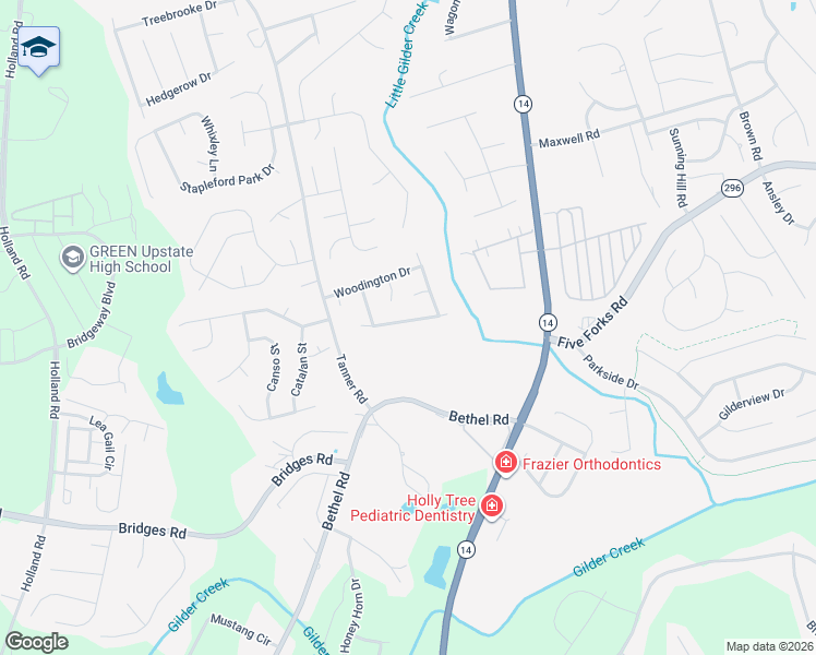 map of restaurants, bars, coffee shops, grocery stores, and more near 14 Southfield Drive in Greenville