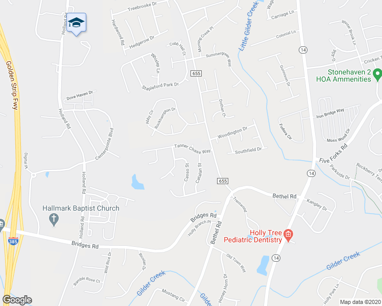 map of restaurants, bars, coffee shops, grocery stores, and more near 105 Tanner Chase Way in Greenville