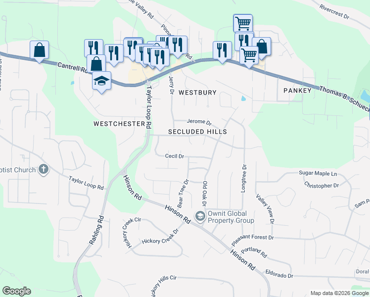 map of restaurants, bars, coffee shops, grocery stores, and more near 1 Shepard Court in Little Rock