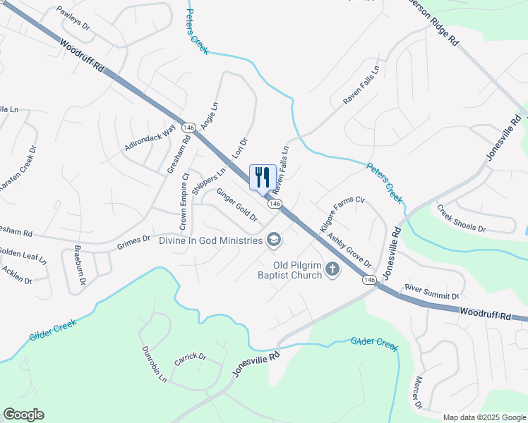map of restaurants, bars, coffee shops, grocery stores, and more near 5 Red Jonathan Court in Simpsonville
