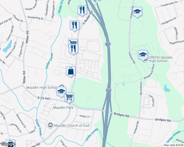 map of restaurants, bars, coffee shops, grocery stores, and more near 352 Moonstone Drive in Mauldin