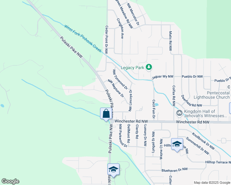 map of restaurants, bars, coffee shops, grocery stores, and more near 3923 Northwest Neptune Drive in Huntsville