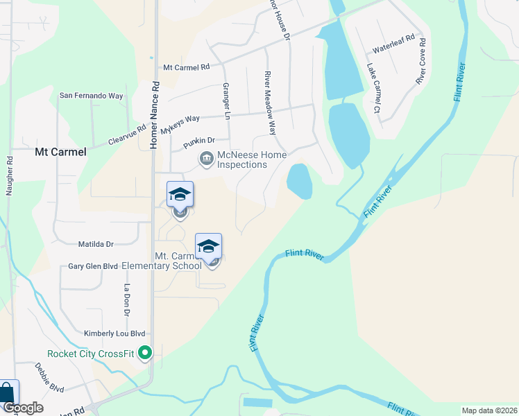 map of restaurants, bars, coffee shops, grocery stores, and more near 125 River Mill Road in Huntsville