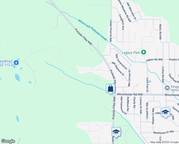 map of restaurants, bars, coffee shops, grocery stores, and more near 4100 Juniper Drive Northwest in Huntsville