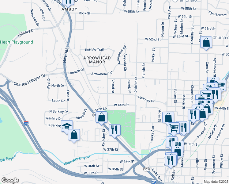 map of restaurants, bars, coffee shops, grocery stores, and more near 4521 Augusta Street in North Little Rock