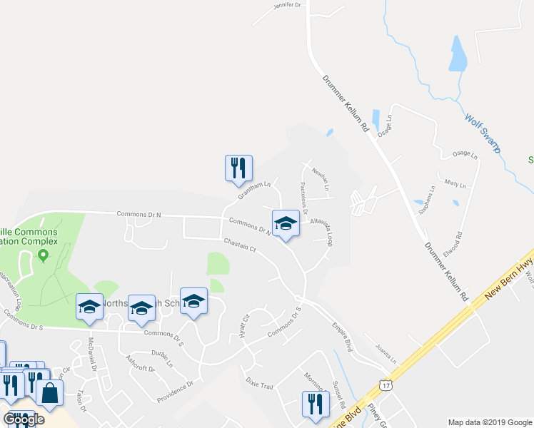 map of restaurants, bars, coffee shops, grocery stores, and more near 105 Baymeade Court in Jacksonville