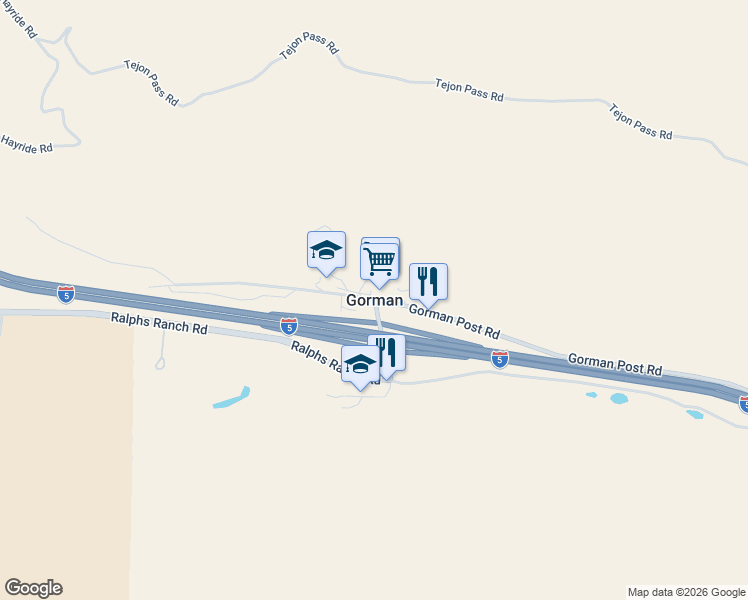 map of restaurants, bars, coffee shops, grocery stores, and more near in Gorman