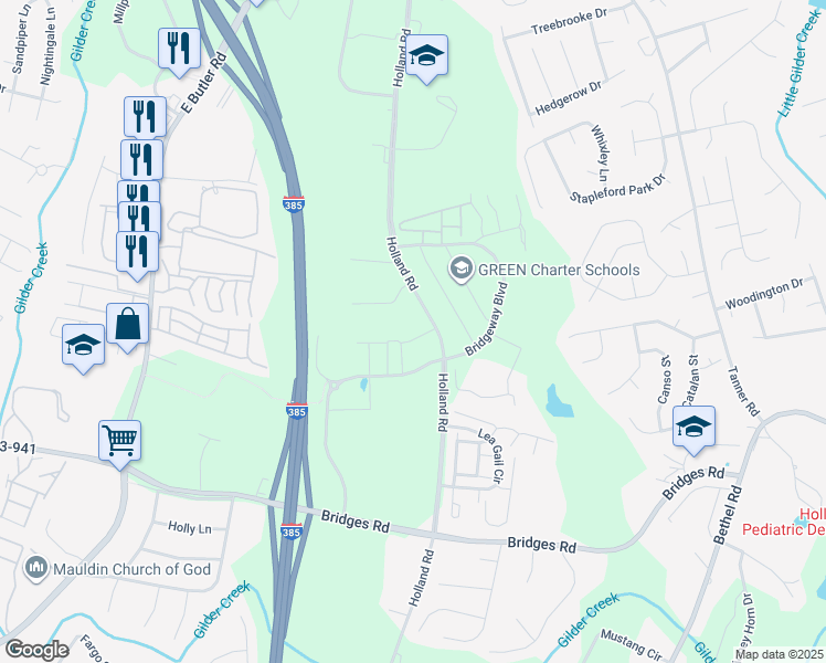 map of restaurants, bars, coffee shops, grocery stores, and more near 1104 Via Corso Avenue in Simpsonville
