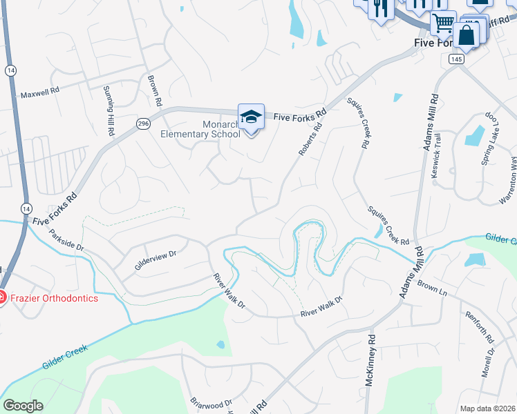 map of restaurants, bars, coffee shops, grocery stores, and more near 102 Markswood Drive in Simpsonville