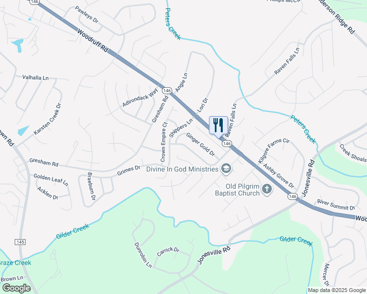 map of restaurants, bars, coffee shops, grocery stores, and more near 10 Smokehouse Drive in Simpsonville