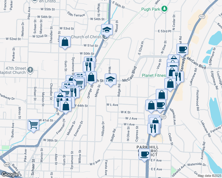 map of restaurants, bars, coffee shops, grocery stores, and more near 4601 Ridge Road in North Little Rock