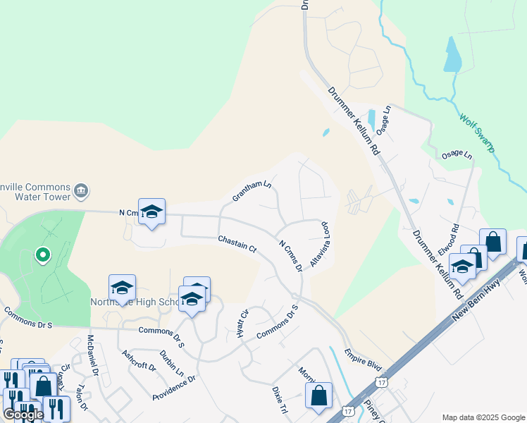 map of restaurants, bars, coffee shops, grocery stores, and more near 105 Baymeade Court in Jacksonville