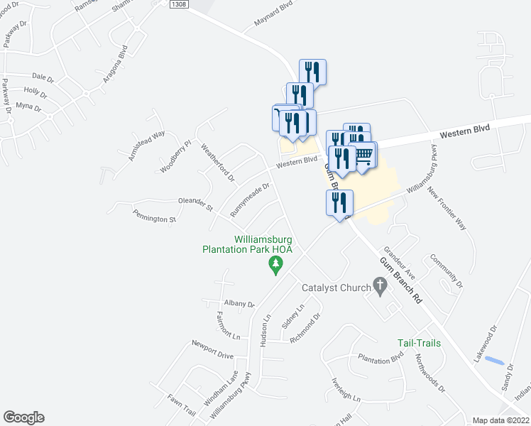 map of restaurants, bars, coffee shops, grocery stores, and more near 108 Glenburney Drive in Jacksonville