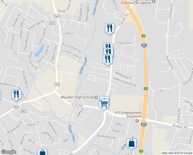 map of restaurants, bars, coffee shops, grocery stores, and more near 301 Canewood Place in Mauldin