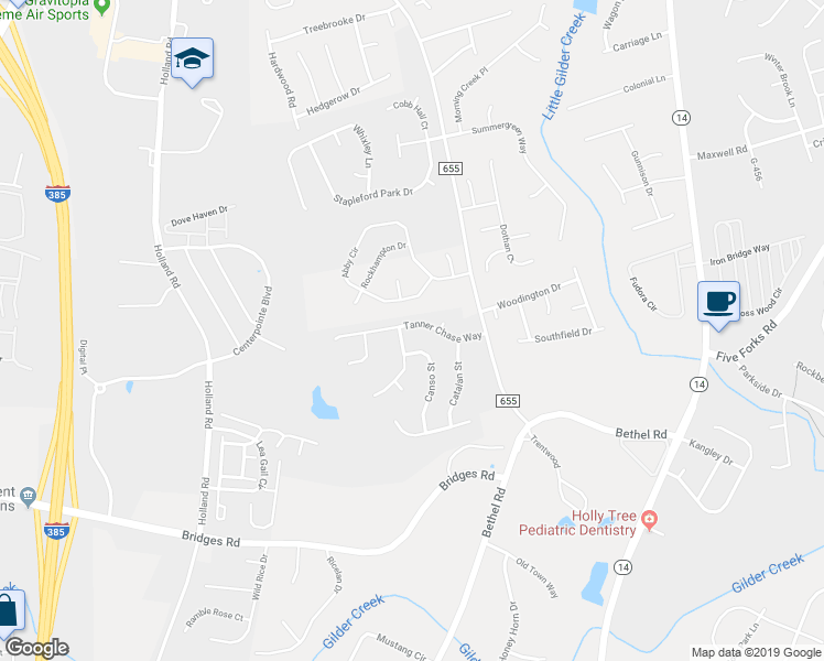 map of restaurants, bars, coffee shops, grocery stores, and more near 202 Tanner Chace Way in Greenville