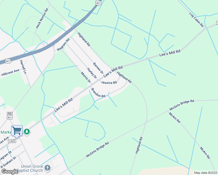 map of restaurants, bars, coffee shops, grocery stores, and more near 16800 Jessica Road in Laurinburg