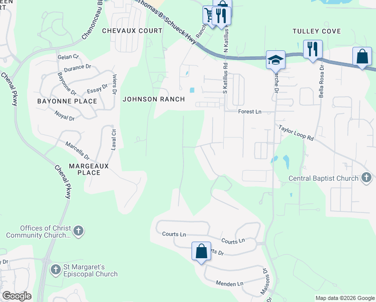 map of restaurants, bars, coffee shops, grocery stores, and more near 23 Spring Valley Lane in Little Rock