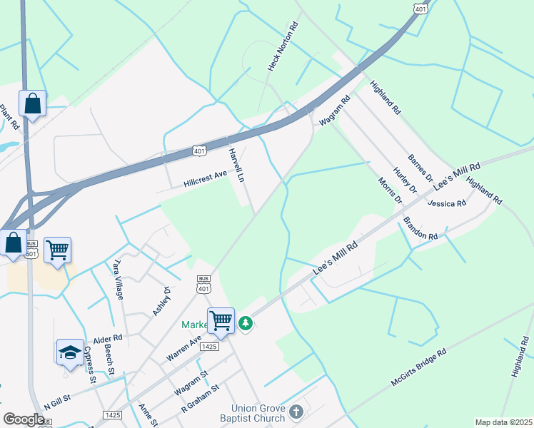 map of restaurants, bars, coffee shops, grocery stores, and more near 17041 Wagram Road in Laurinburg