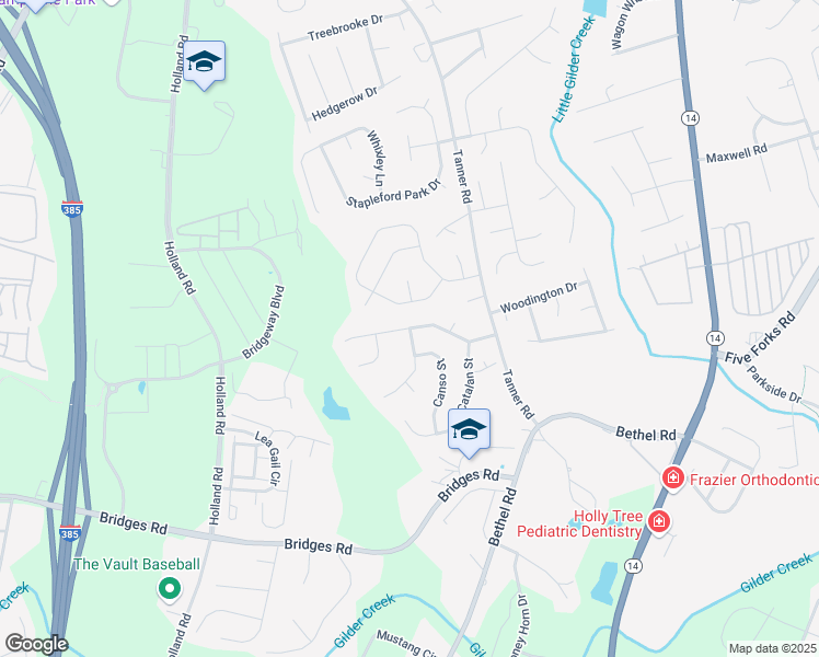 map of restaurants, bars, coffee shops, grocery stores, and more near 303 Tanner Chace Way in Greenville