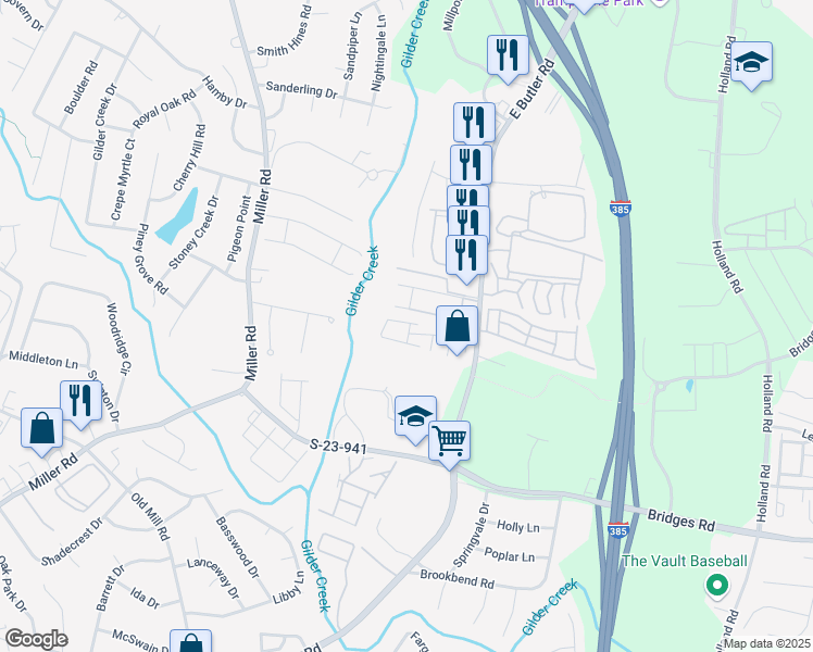 map of restaurants, bars, coffee shops, grocery stores, and more near 401 Canewood Place in Mauldin