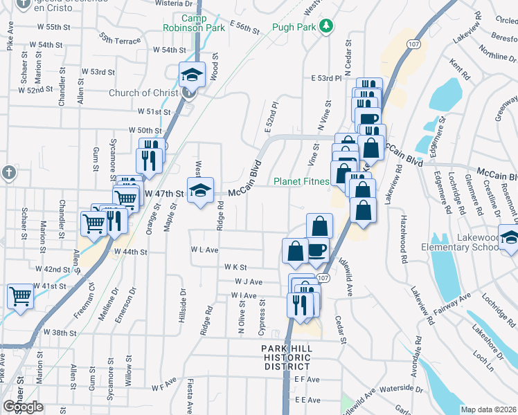 map of restaurants, bars, coffee shops, grocery stores, and more near 4513 North Cypress Street in North Little Rock