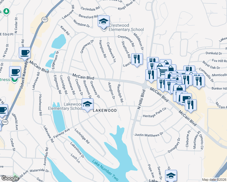 map of restaurants, bars, coffee shops, grocery stores, and more near 4426 Arlington Drive in North Little Rock