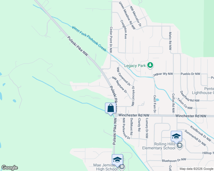 map of restaurants, bars, coffee shops, grocery stores, and more near 6031 Pulaski Pike Northwest in Huntsville
