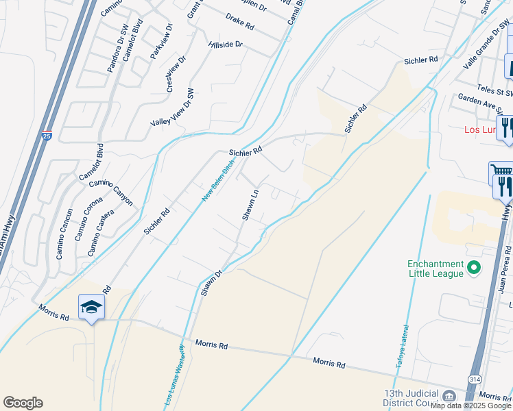 map of restaurants, bars, coffee shops, grocery stores, and more near 50 Shawn Lane Southwest in Los Lunas