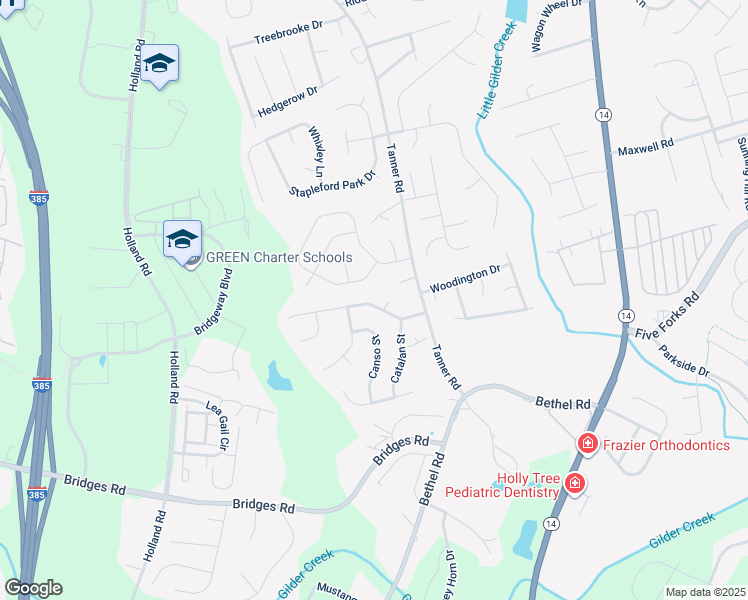 map of restaurants, bars, coffee shops, grocery stores, and more near 202 Tanner Chace Way in Greenville