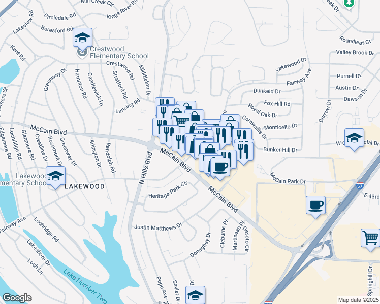 map of restaurants, bars, coffee shops, grocery stores, and more near 4501 Fairway Avenue in North Little Rock