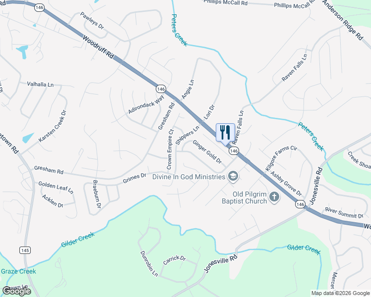 map of restaurants, bars, coffee shops, grocery stores, and more near 2 Ginger Gold Drive in Simpsonville