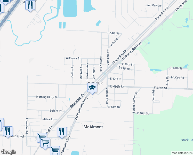 map of restaurants, bars, coffee shops, grocery stores, and more near 869 Jacksonville Highway in North Little Rock