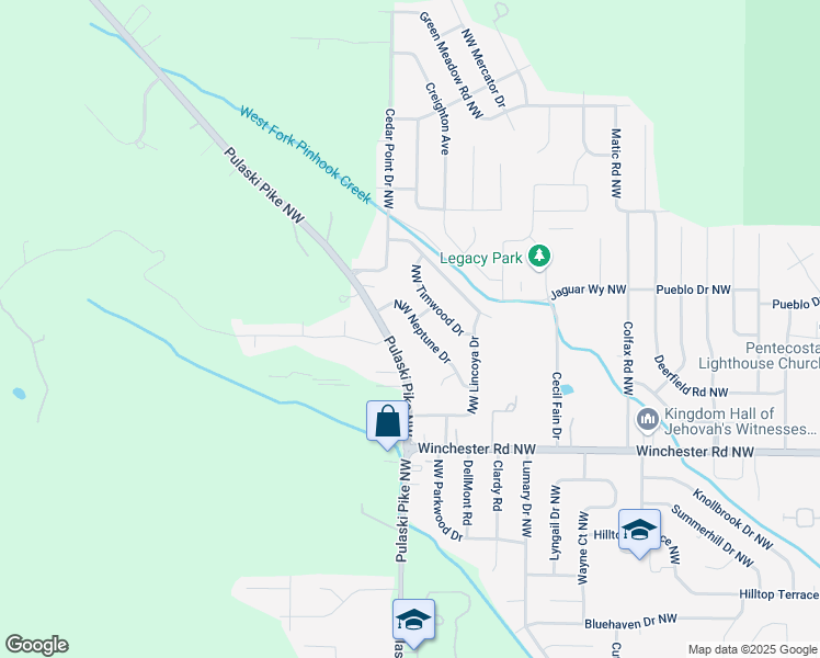 map of restaurants, bars, coffee shops, grocery stores, and more near 3923 Northwest Neptune Drive in Huntsville