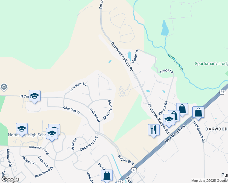 map of restaurants, bars, coffee shops, grocery stores, and more near 202 Corolla Court in Jacksonville