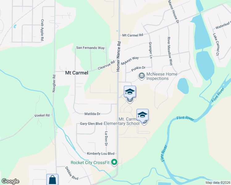 map of restaurants, bars, coffee shops, grocery stores, and more near 100 Saralee Drive in Huntsville