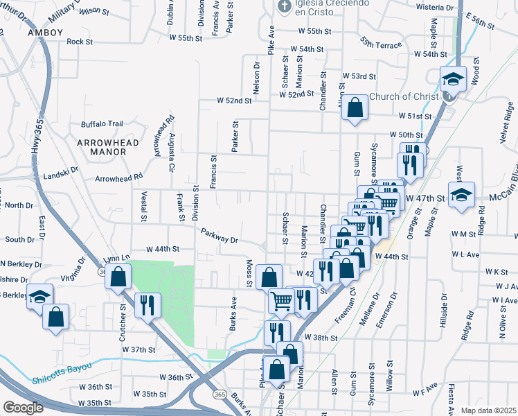 map of restaurants, bars, coffee shops, grocery stores, and more near 4611 Pike Avenue in North Little Rock