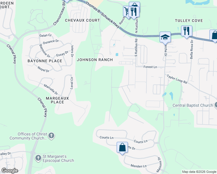 map of restaurants, bars, coffee shops, grocery stores, and more near 23 Spring Valley Lane in Little Rock