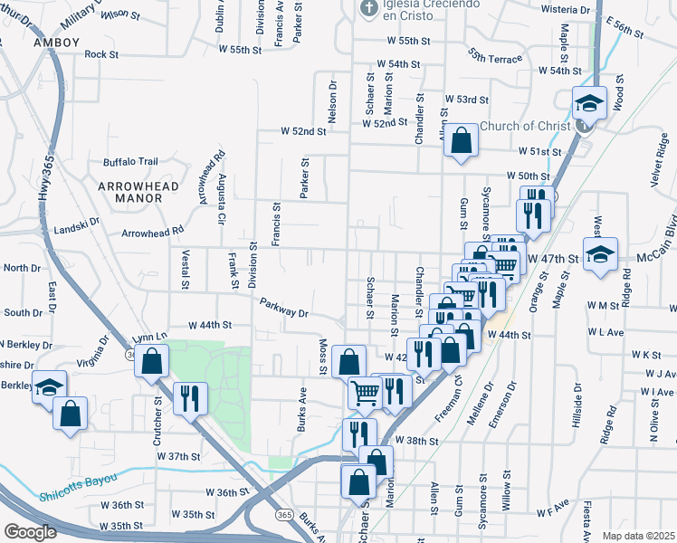 map of restaurants, bars, coffee shops, grocery stores, and more near 4611 Pike Avenue in North Little Rock