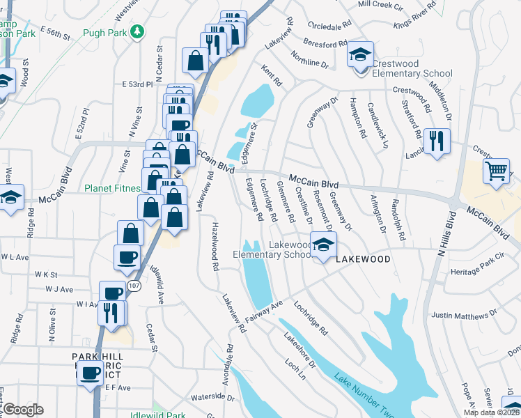 map of restaurants, bars, coffee shops, grocery stores, and more near 4537 Lochridge Road in North Little Rock