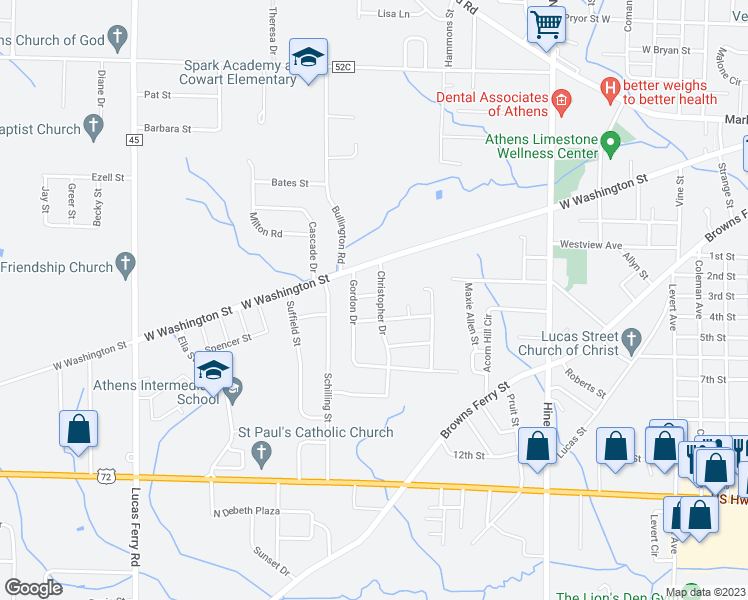 map of restaurants, bars, coffee shops, grocery stores, and more near 1601 Florence Street in Athens