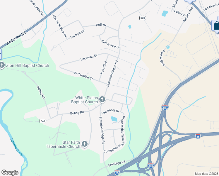 map of restaurants, bars, coffee shops, grocery stores, and more near 2 East Caroline Street in Greenville