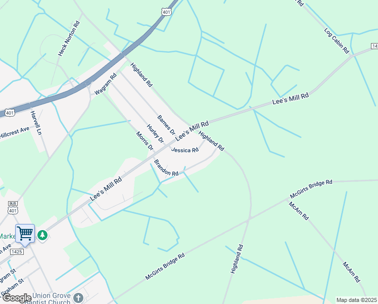 map of restaurants, bars, coffee shops, grocery stores, and more near 16800 Jessica Road in Laurinburg