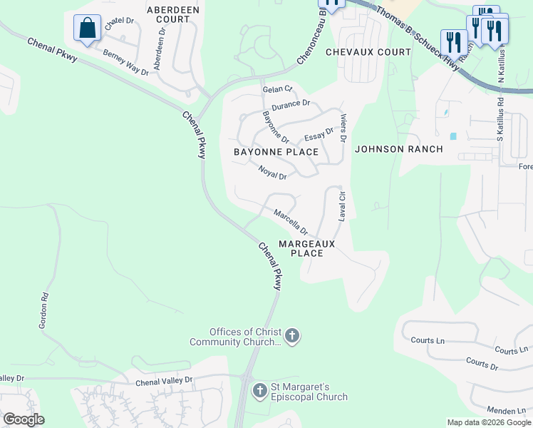 map of restaurants, bars, coffee shops, grocery stores, and more near 19 Marcella Drive in Little Rock