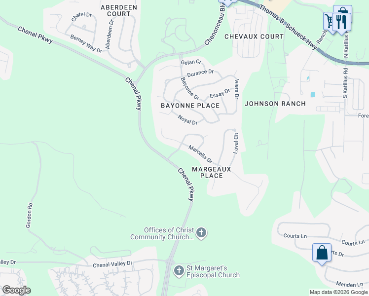 map of restaurants, bars, coffee shops, grocery stores, and more near 19 Marcella Drive in Little Rock