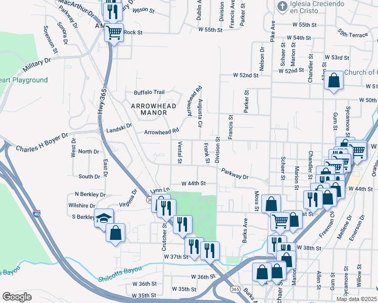 map of restaurants, bars, coffee shops, grocery stores, and more near 4521 Augusta Street in North Little Rock