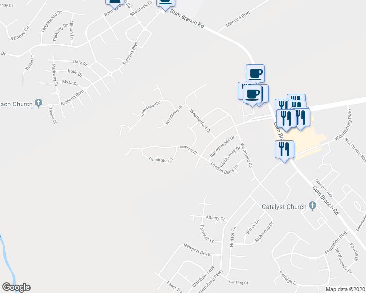 map of restaurants, bars, coffee shops, grocery stores, and more near 808 Oleander Drive in Jacksonville